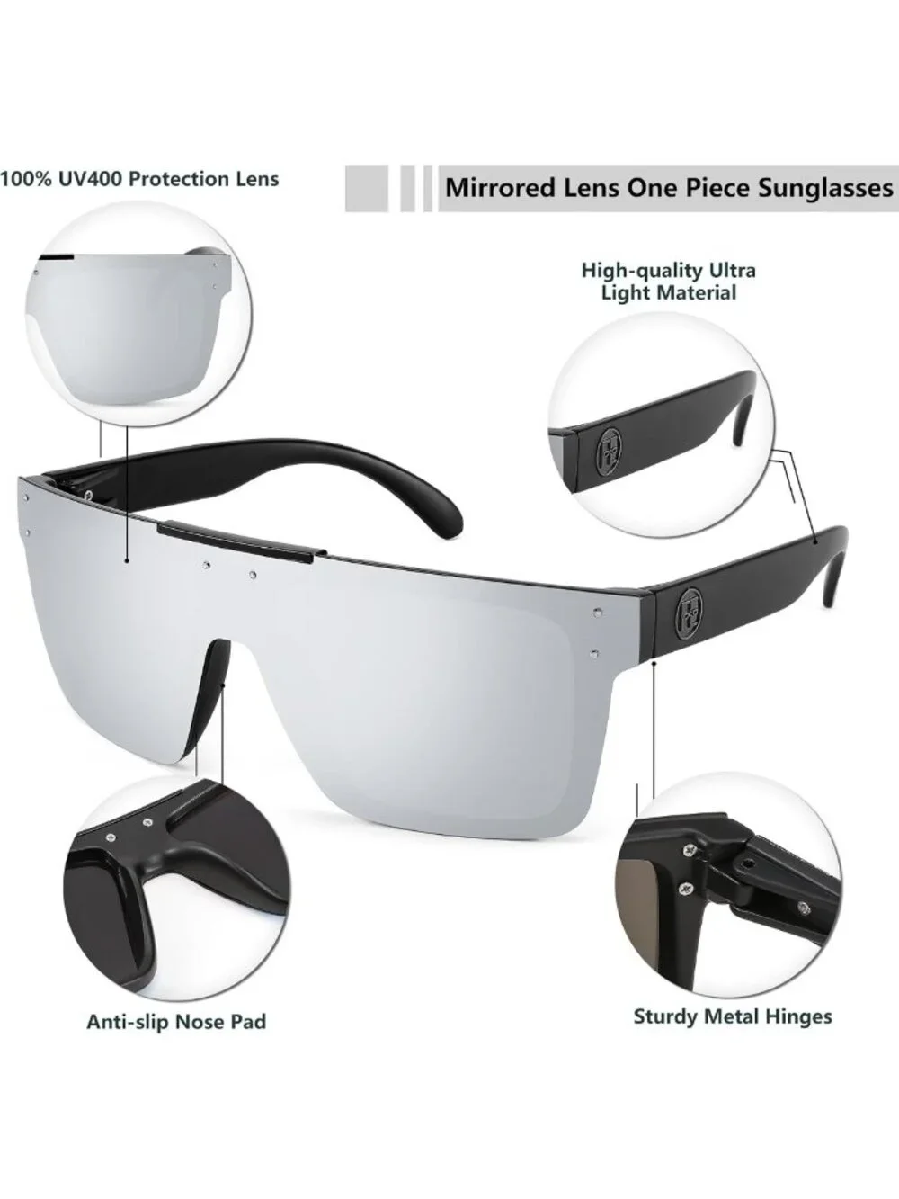 Oversized Polarized Sunglasses for Men - Flat Mirrored Lens for Fishing, Golf